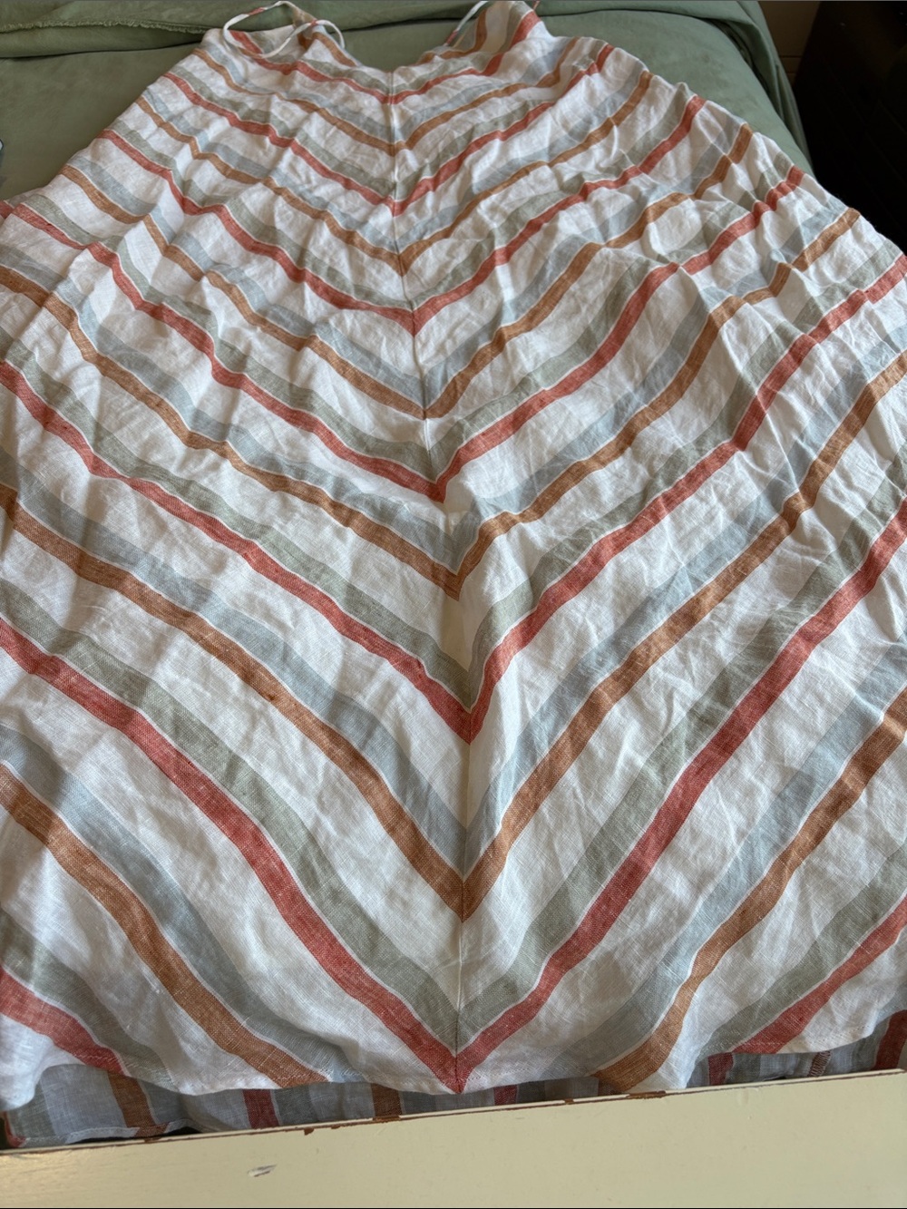 Madewell Midi Dress in White with Rust, Tan & Sage Stripes